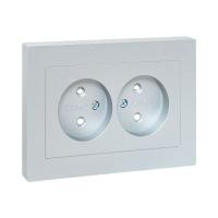 Механизм розетки двойной, 16А, без заземления, со шторками, с рамкой, алюминий Эпика EKF