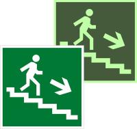 Знак наклейка E13 "Направление к эвакуационному выходу по лестнице вниз направо" (150х150) фотолюминесцентный ГОСТ 12.4.026-2015 EKF PROxima