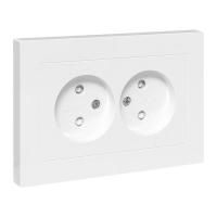 Механизм розетки двойной, 16А, без заземления, со шторками, с рамкой, белый Эпика EKF