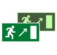 Знак наклейка E05 "Направление к эвакуационному выходу направо вверх" (150х300) фотолюминесцентный ГОСТ 12.4.026-2015 EKF PROxima