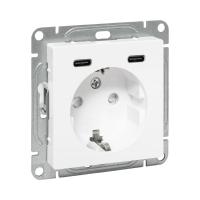 Механизм розетки с USB-C - 2шт, 16А, с заземлением, со шторками, белый Эпика EKF