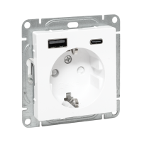 Механизм розетки с USB-A+С - 2шт, 16А, с заземлением, со шторками, белый Эпика EKF