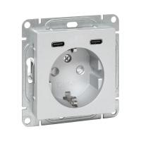 Механизм розетки с USB-C - 2шт, 16А, с заземлением, со шторками, алюминий Эпика EKF