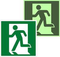 Знак наклейка E01-01 "Выход здесь" (левосторонний) (150х150) фотолюминесцентный ГОСТ 12.4.026-2015 EKF PROxima