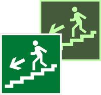 Знак наклейка E14 "Направление к эвакуационному выходу по лестнице вниз налево" (150х150) фотолюминесцентный ГОСТ 12.4.026-2015 EKF PROxima