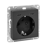 Механизм розетки с USB-C - 2шт, 16А, с заземлением, со шторками, чёрный Эпика EKF