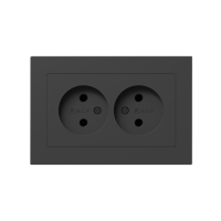 Механизм розетки двойной, 16А, без заземления, без шторок, с рамкой, чёрный Эпика EKF